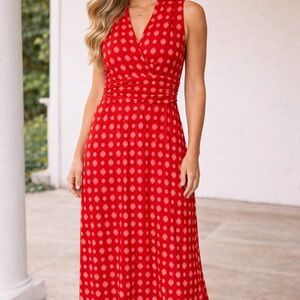 Vince Camuto Red and Gold Patterned Maxi Dress